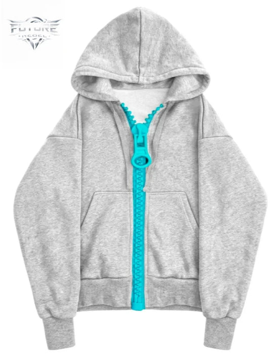 Mens Hoodie Oversized Zipper Streetwear Sweatshirt Harajuku Unisex Loose Fit Couple Style Casual