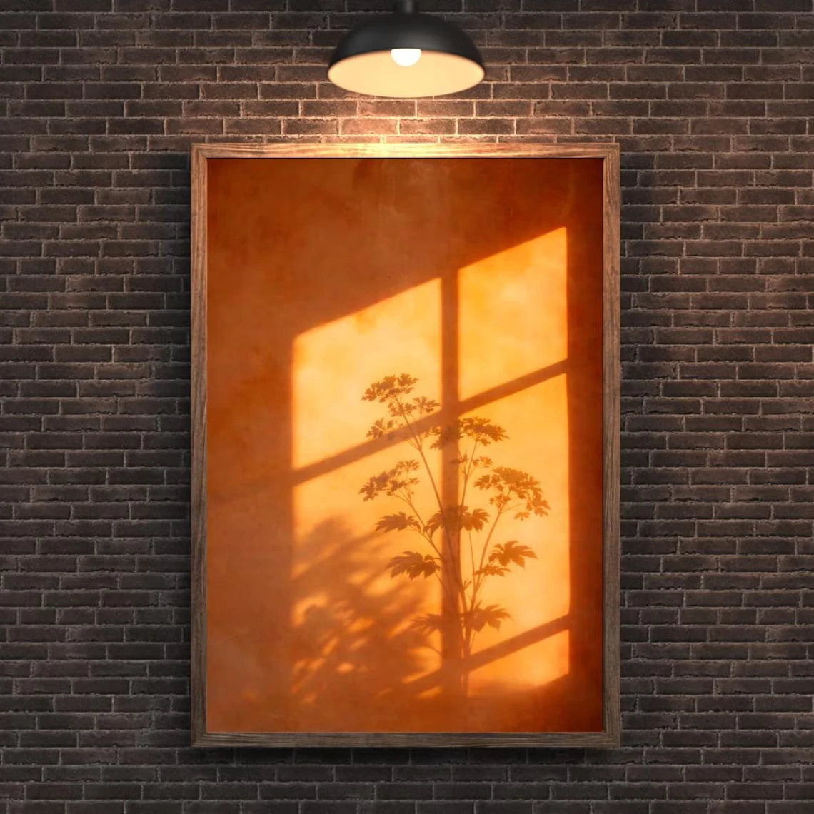 Botanical Window Shadow Canvas Wall Art – Terracotta Sunset Print