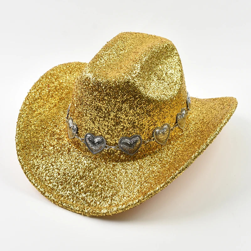 Glitter Cowboy Hat with Rhinestone Chain – Unisex Party Hat