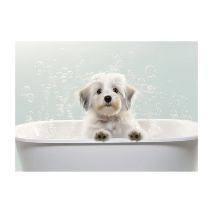 Cute Dog in Bathtub Wall Art Poster – Funny Puppy Canvas Print