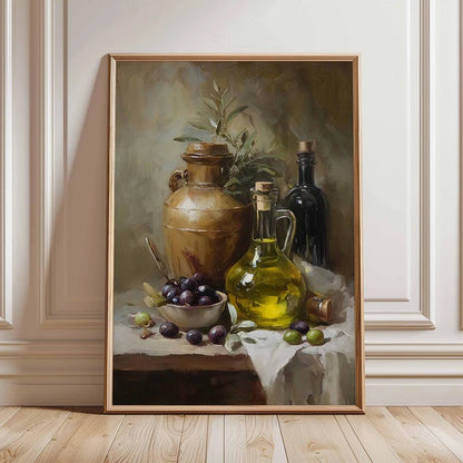 Rustic Kitchen Still Life Poster Vintage Bread Art Print Canvas Oil Painting Style Wall Picture