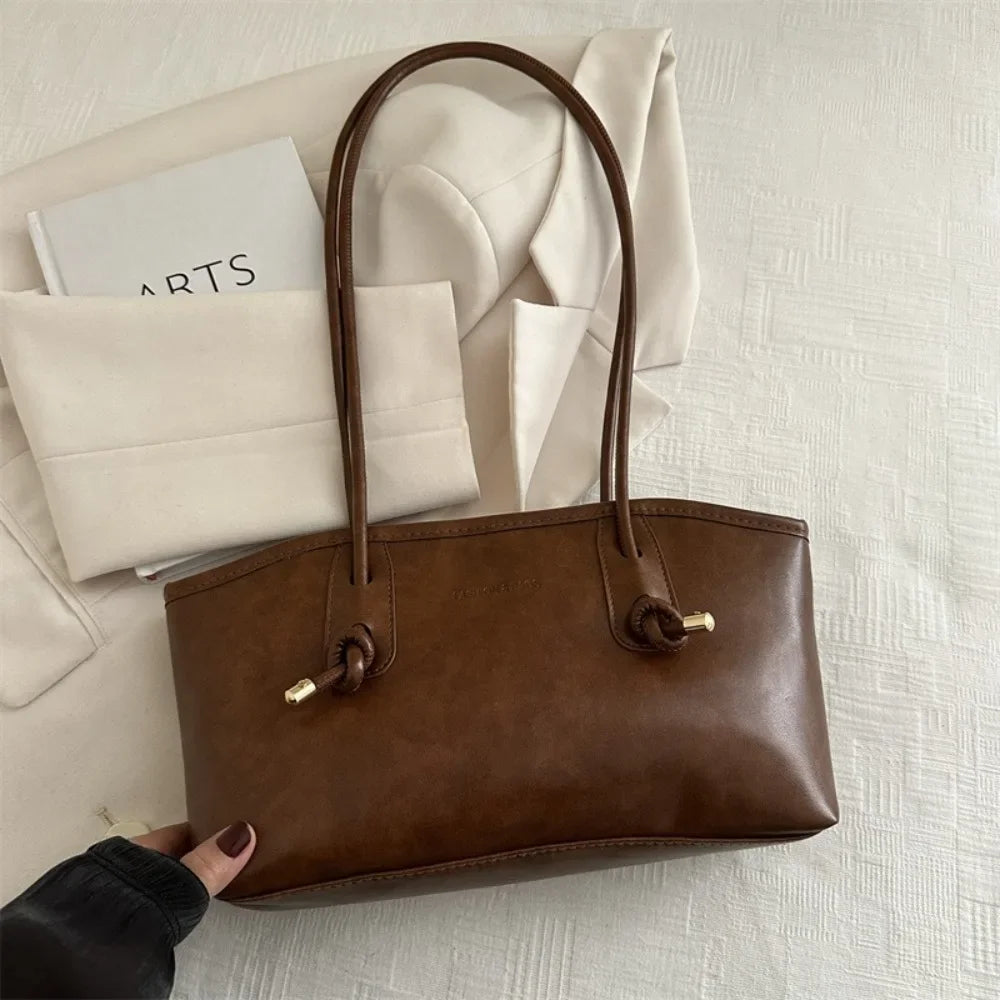 PU Leather Shoulder Bag Y2K Tote with Charm Detail