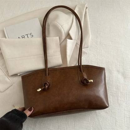 PU Leather Shoulder Bag Y2K Tote with Charm Detail
