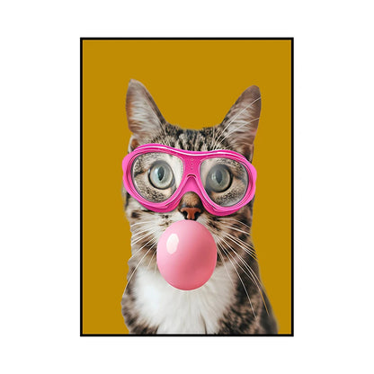 Funny Dog Bubble Gum Poster – Pomeranian with Pink Glasses Wall Art Print