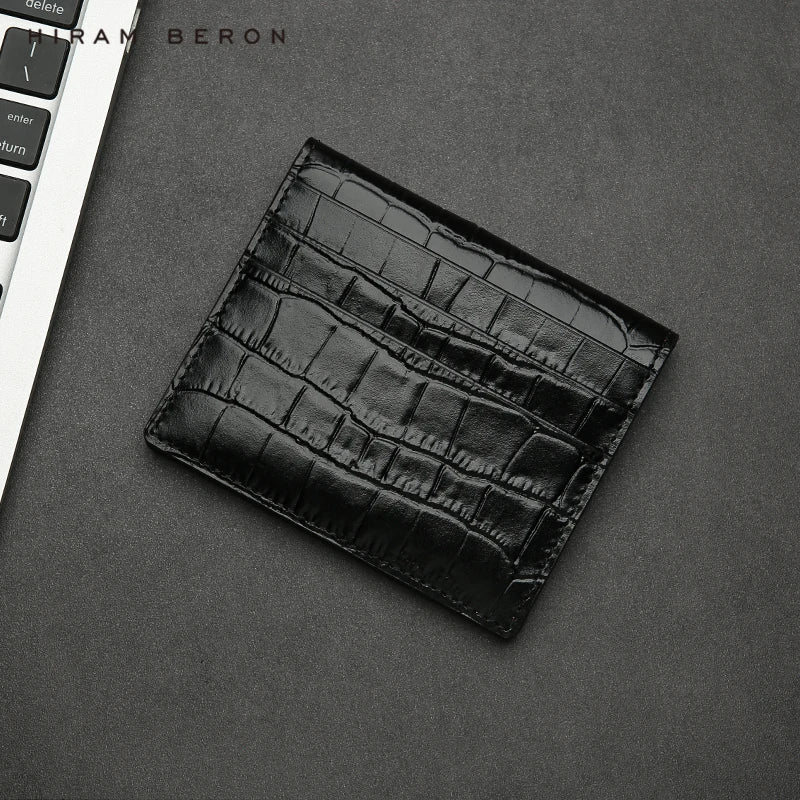 Hiram Beron Men's Crocodile Embossed Leather Bifold Wallet with Card Holder