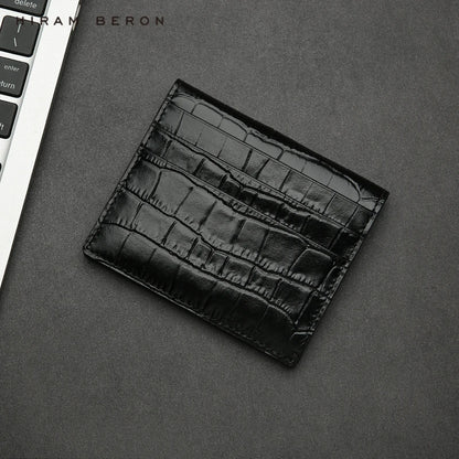 Hiram Beron Men's Crocodile Embossed Leather Bifold Wallet with Card Holder