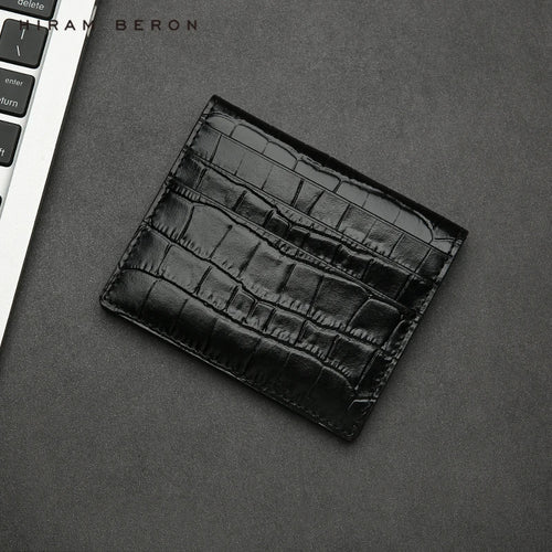 Hiram Beron Men's Crocodile Embossed Leather Bifold Wallet with Card Holder