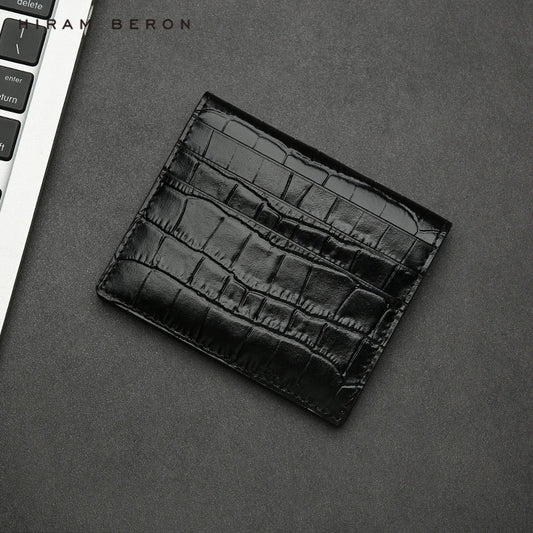 Hiram Beron Men's Crocodile Embossed Leather Bifold Wallet with Card Holder