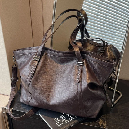 Large Sized Tote Bags For Women Soft PU Leather Pure Color