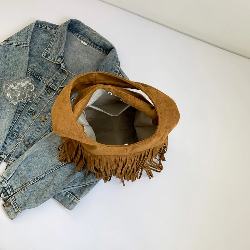 Tassel Hobo Shoulder Bag – Women's Y2K Suede Fringe Purse