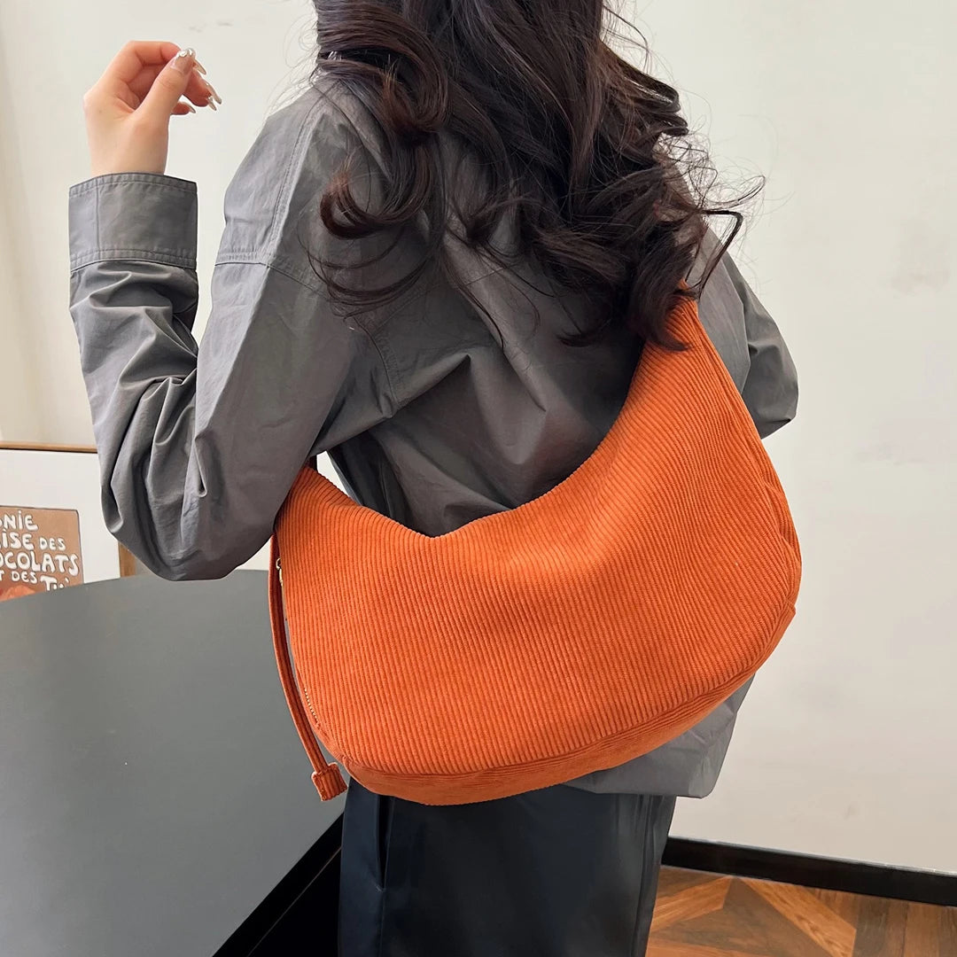 Corduroy Drawstring Cloud Dumpling Shoulder Bag