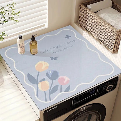 Washing Machine Top Cover Mat – Absorbent Non-Slip Cute Cartoon Pad
