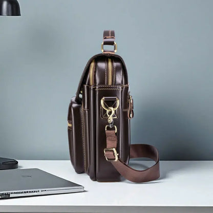 Genuine Leather Men's Crossbody Bag – Vintage Coffee Brown