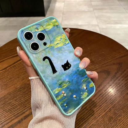 Anime Black Cat Floral iPhone Case – iPhone 11 to 17 Pro Max