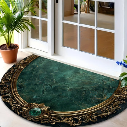 Luxury Semicircle Doormat – Gold Framed Green Marble Floor Mat