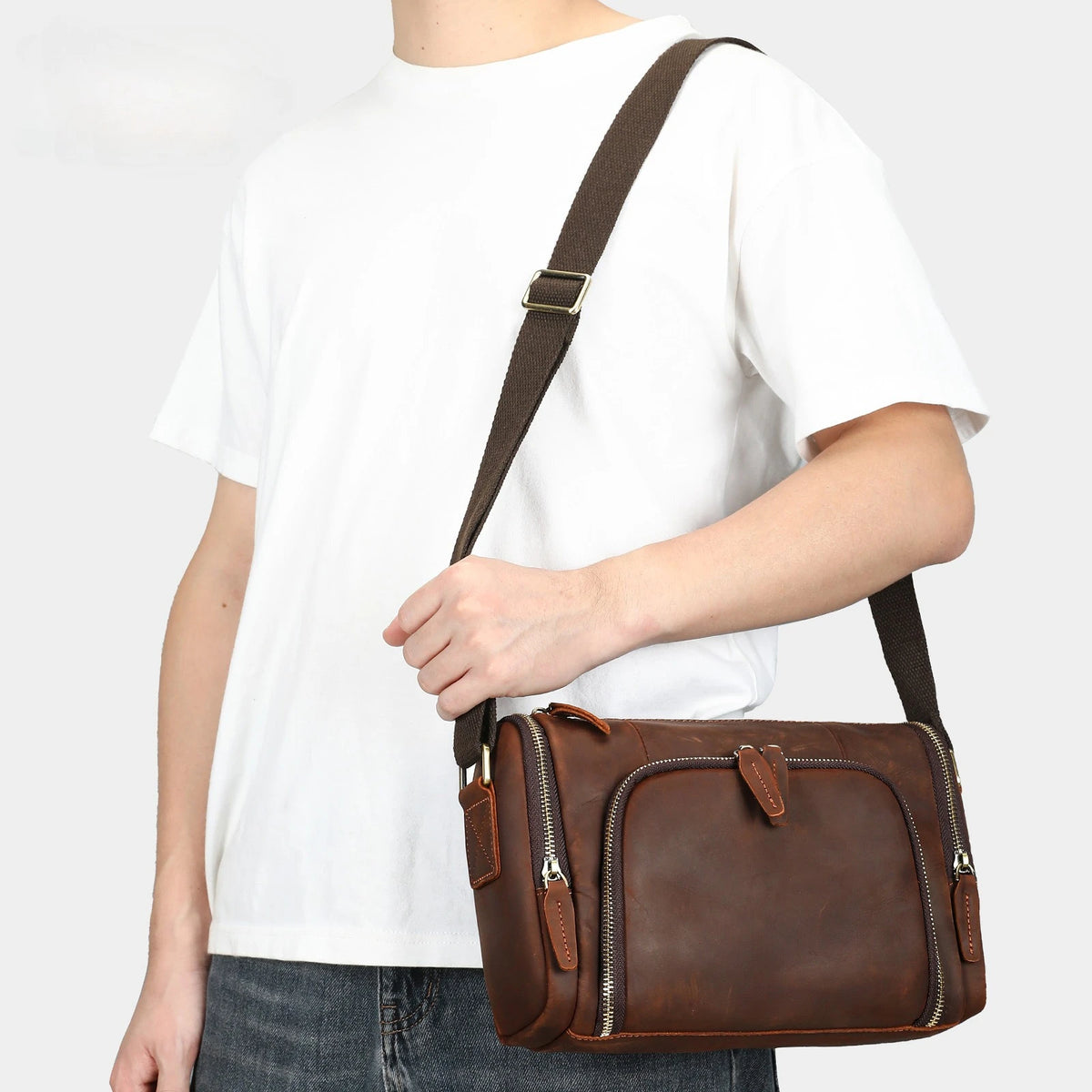 Genuine Cow Leather Men's Crossbody Messenger Shoulder Bag