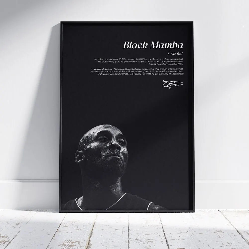 Kobe Bryant Black & White Action Poster – Basketball Wall Art
