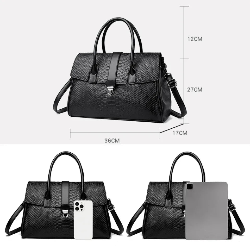 Top Quality Large Handbag with Snake Pattern Leather Bags