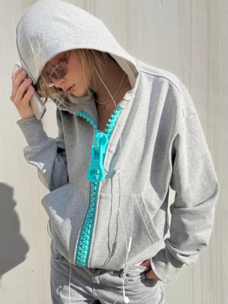 Mens Hoodie Oversized Zipper Streetwear Sweatshirt Harajuku Unisex Loose Fit Couple Style Casual