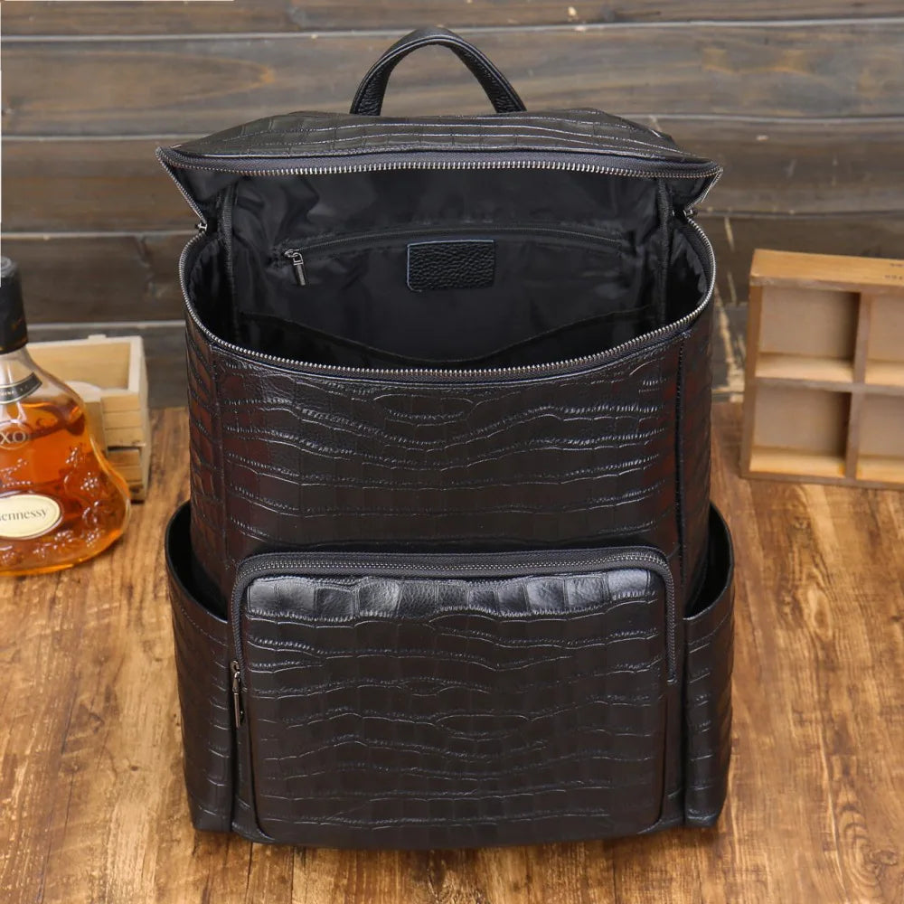 Alligator Embossed Leather Backpack for Men – Large Laptop Bag