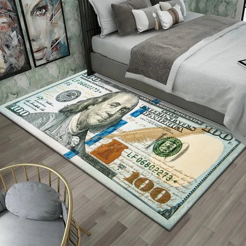 Dollar Print Area Rug – Anti-Slip Bedroom & Game Room Floor Mat