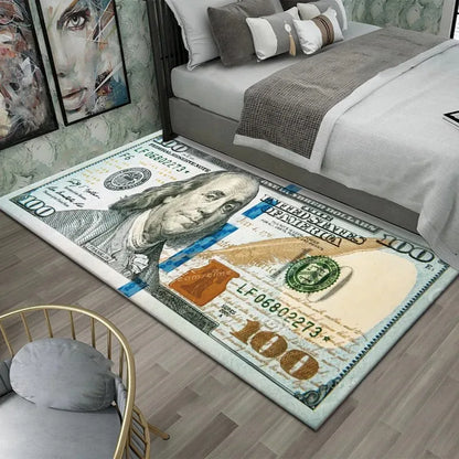 Dollar Print Area Rug – Anti-Slip Bedroom & Game Room Floor Mat