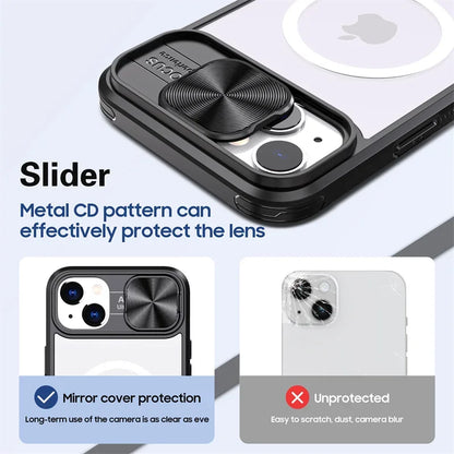 Slide Camera Lens MagSafe Case – Acrylic Wireless Charging | iPhone 7–15 Series