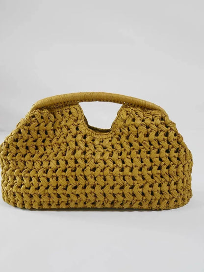 Elegant Ladies Chain Woven Handbag Straw Shoulder Bag Fashionable Raffia Crossbody Beach Summer