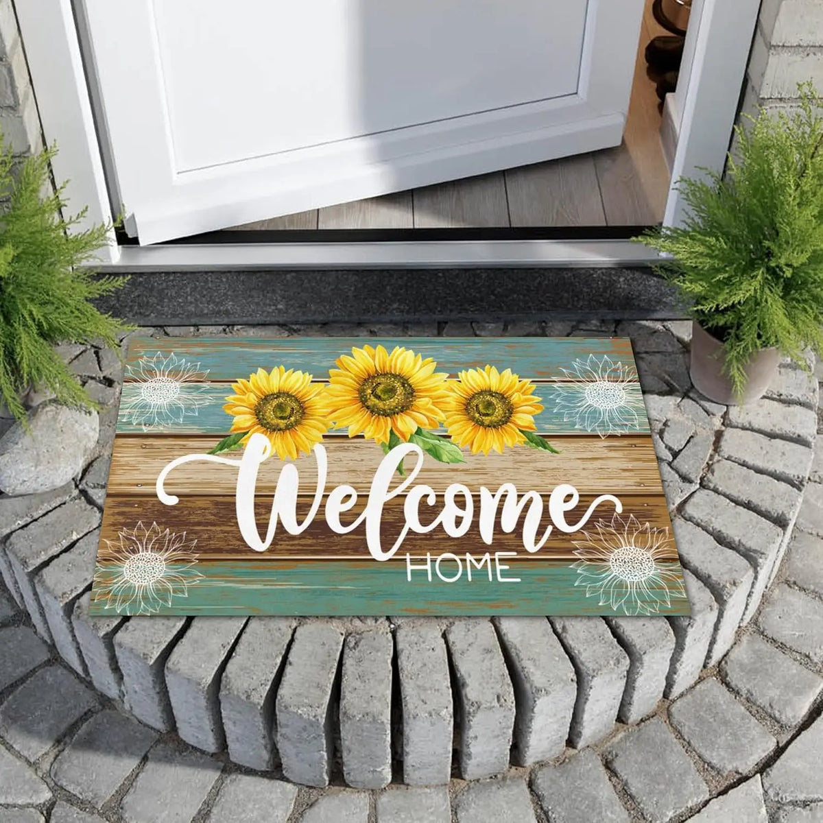 Vikama Summer Doormat Sunflower Front Door Welcome Mat Vintage Rustic Yard Non Slip Seasonal Home