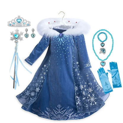 Girls Elsa Princess Dress Snow Queen Costume