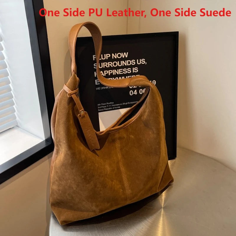 Women Suede Shoulder Bag with Zipper Hobo Bags