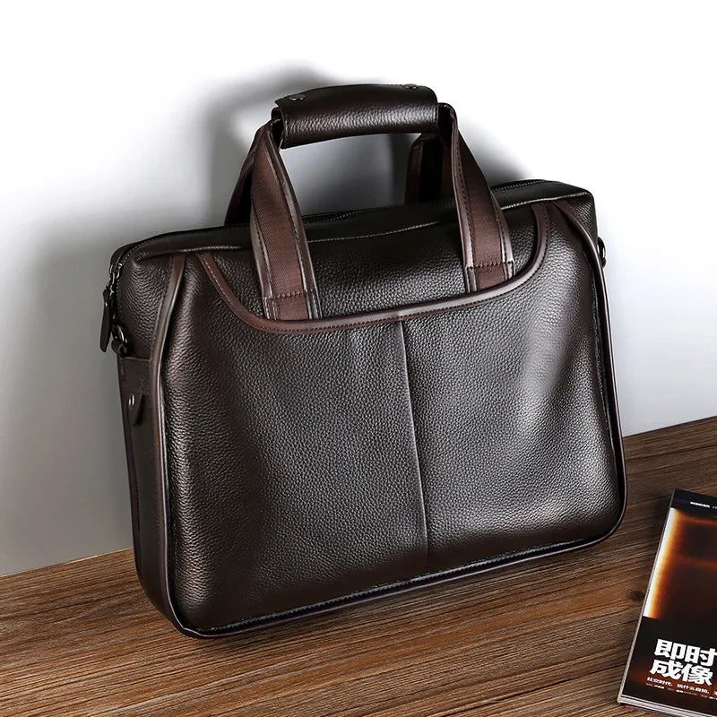 Genuine Leather Men's Briefcase Messenger Laptop Bag