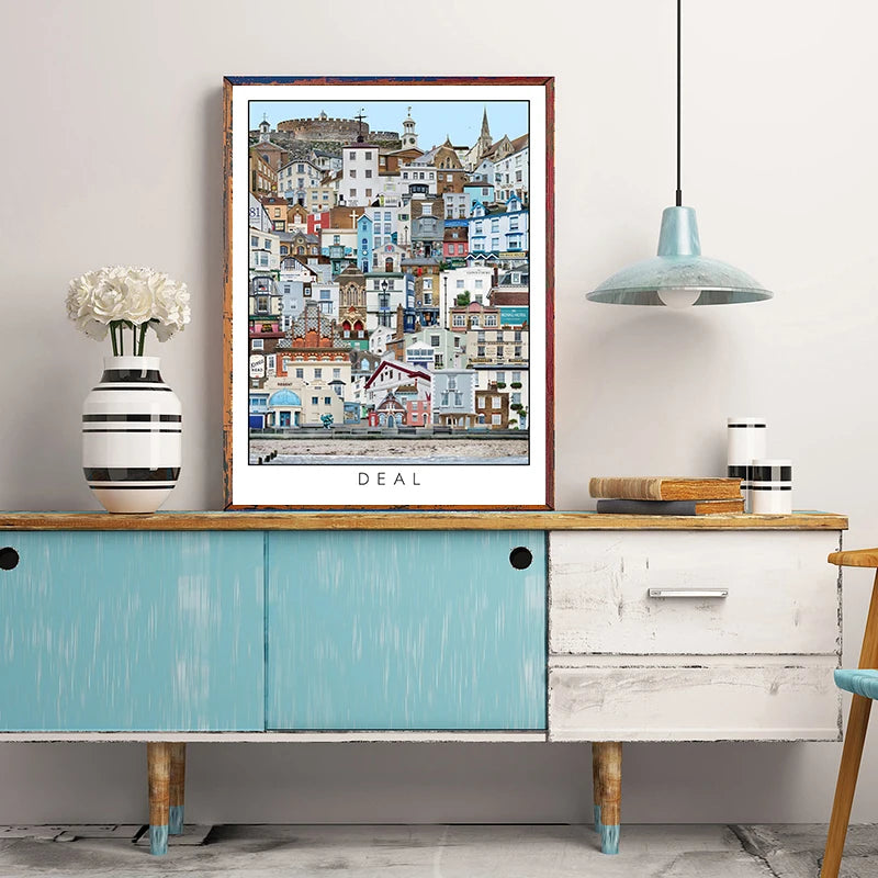 Vintage Cityscape Canvas Wall Art – Abstract City Poster Print