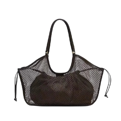 Large Mesh Tote Bag with Leather Trim – Women's Roomy Shoulder Bag