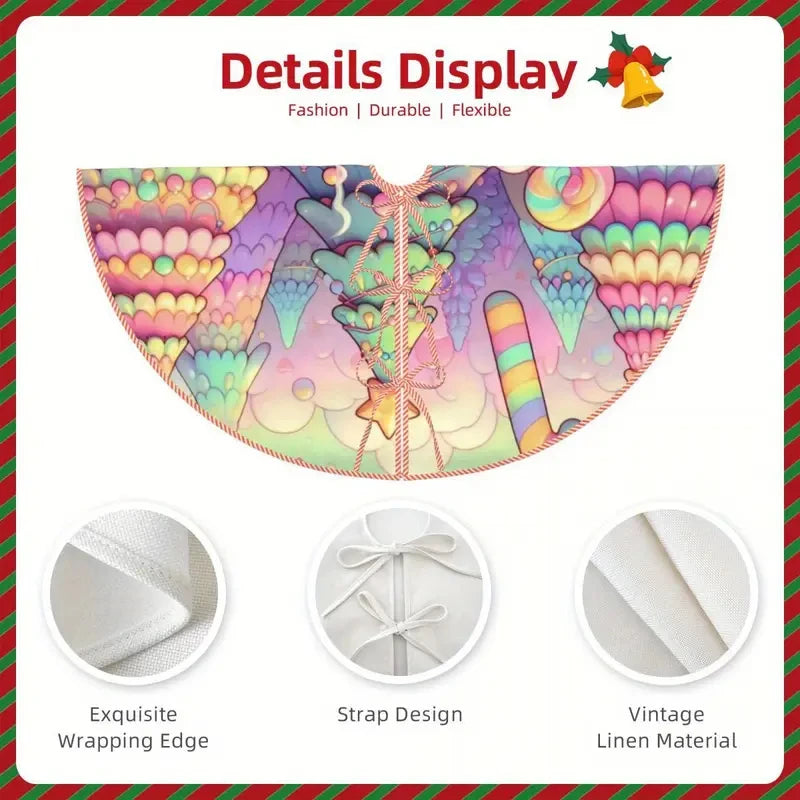 Christmas Tree Skirt – Gingerbread House Rainbow Candy Design