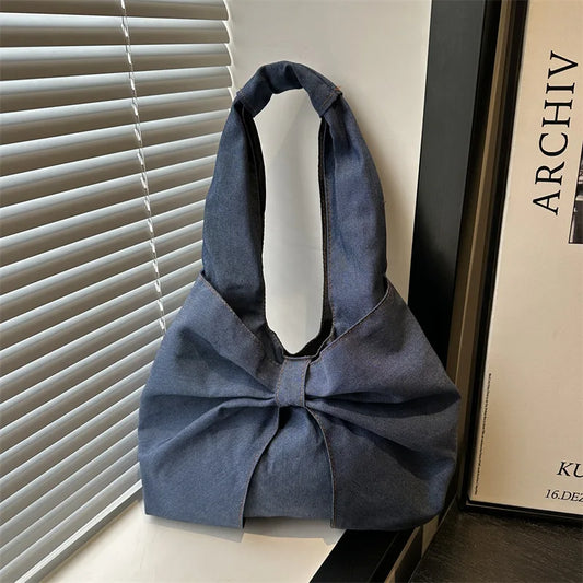 Sweet Bowknot Design Women's Denim Shoulder Bags