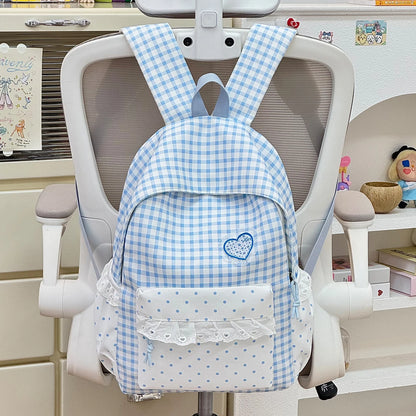 Plaid Backpack for Teen Girls – Cute Kawaii School Daypack