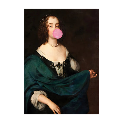 Bubble Gum Baroque Portrait Wall Art Poster – Vintage Altered Art Print