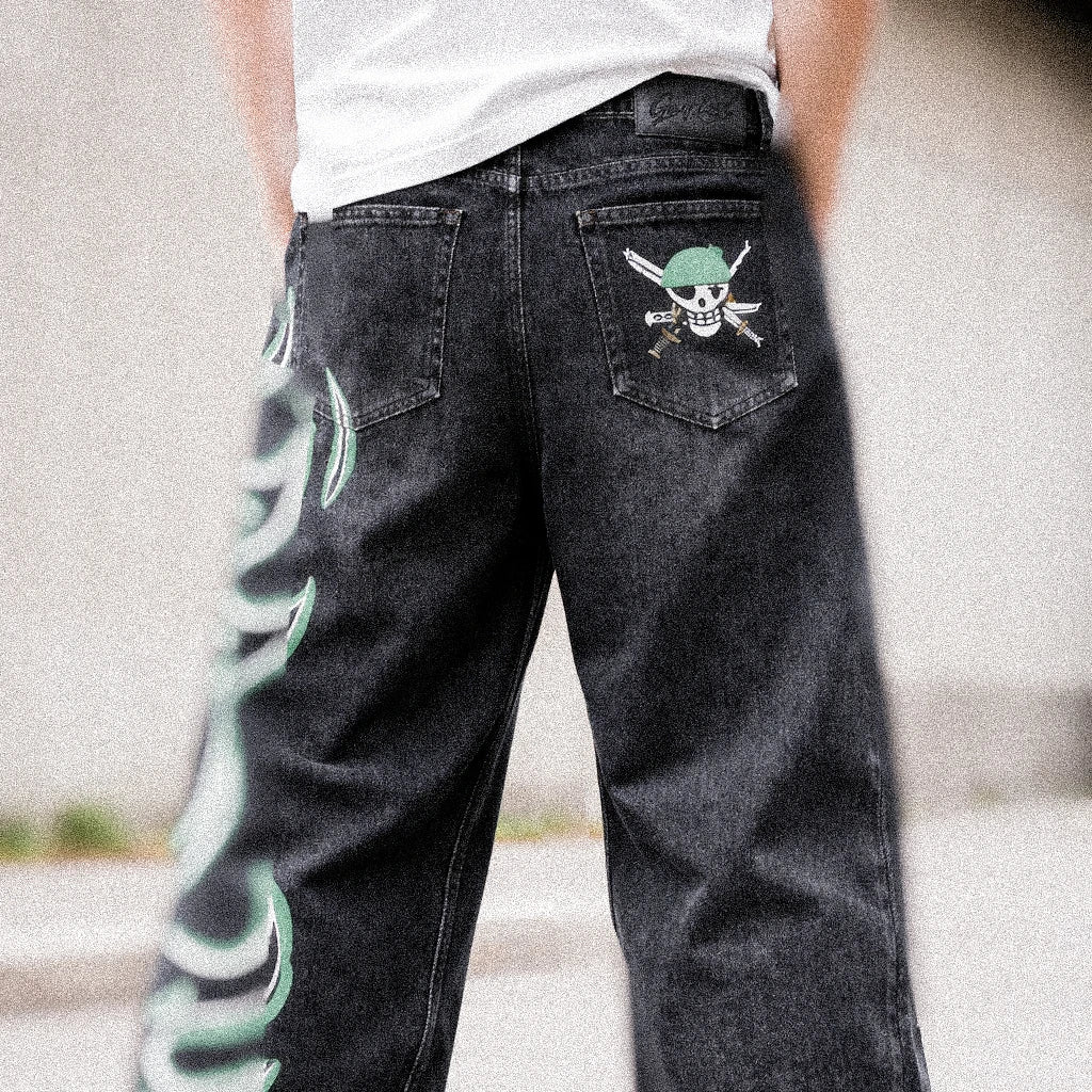 Anime Print Baggy Jeans – Y2K Wide Leg Streetwear Denim Pants