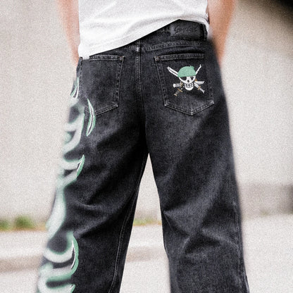 Anime Print Baggy Jeans – Y2K Wide Leg Streetwear Denim Pants