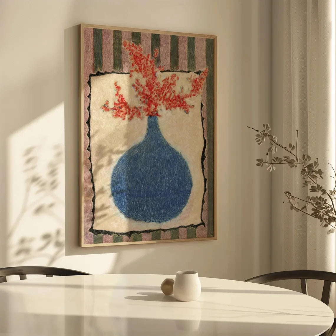 Botanical Still Life Wall Art Poster – Pastel Boho Vase Print