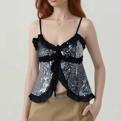 Sequin Cami Top – Sparkly Ruffle Glitter Camisole for Women