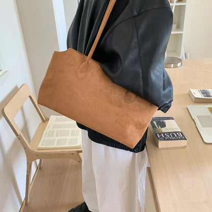 Women Faux Suede Shoulder Bag Retro Small Underarm Bags