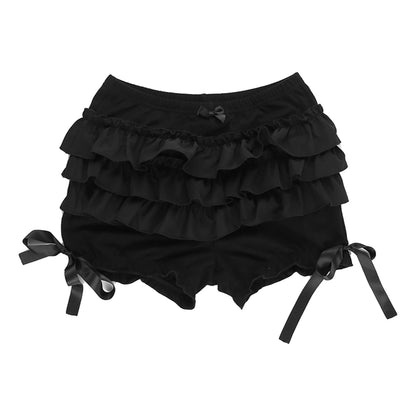 Gothic Black Ruffle Bloomer Shorts – Women's Layered Harajuku Streetwear