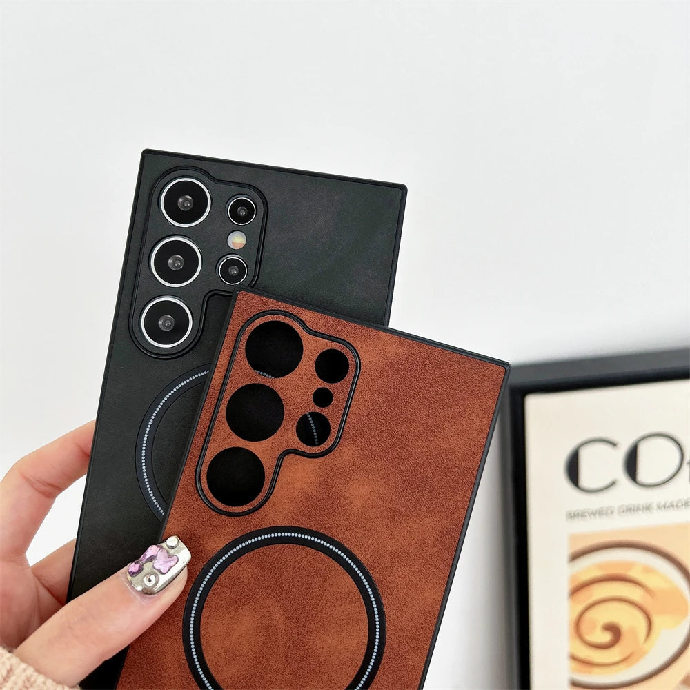 Leather MagSafe Magnetic Case for Samsung Galaxy S21–S26 Series