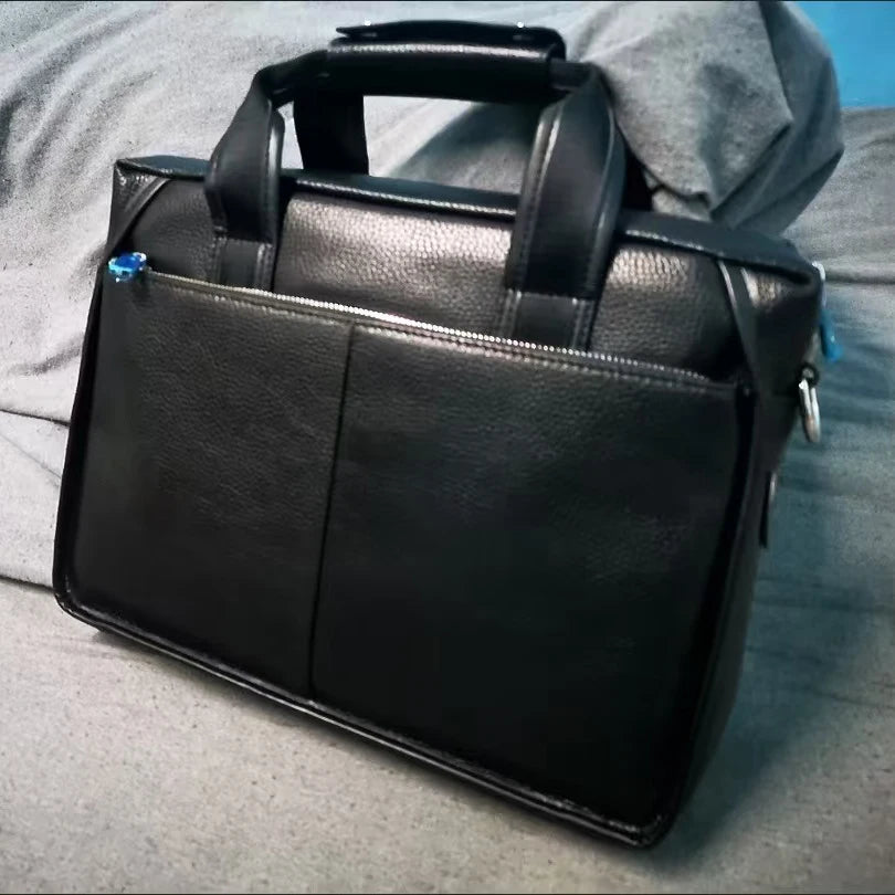 Genuine Leather Men's Briefcase Messenger Laptop Bag