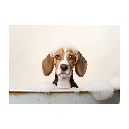 Cute Dog in Bathtub Wall Art Poster – Funny Puppy Canvas Print