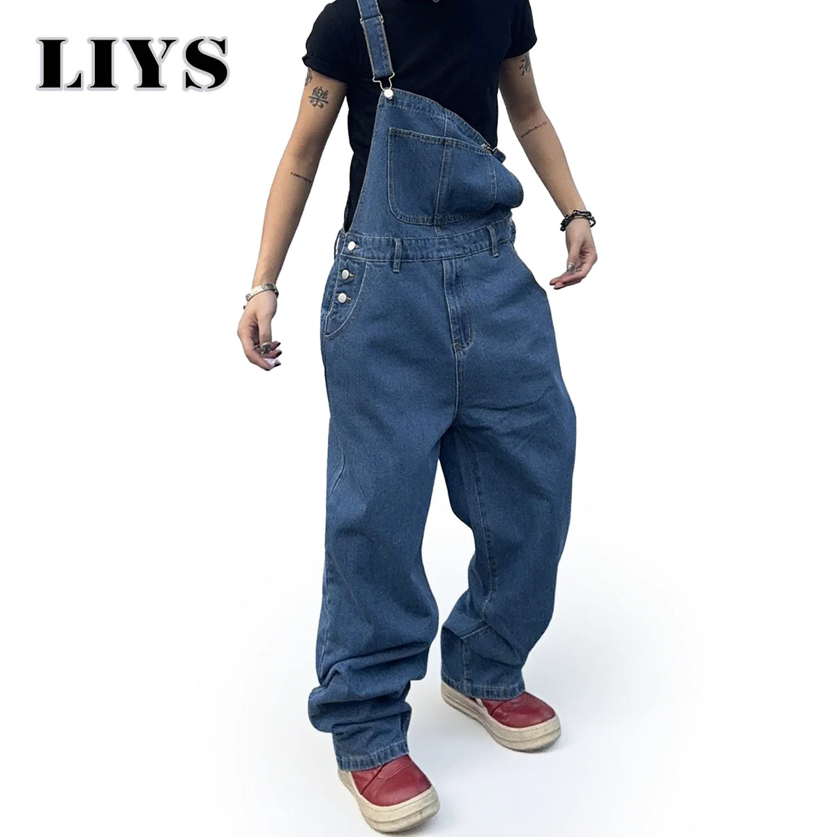 Men's Baggy Denim Overalls – Loose Fit Streetwear Dungarees