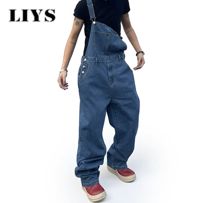 Men's Baggy Denim Overalls – Loose Fit Streetwear Dungarees
