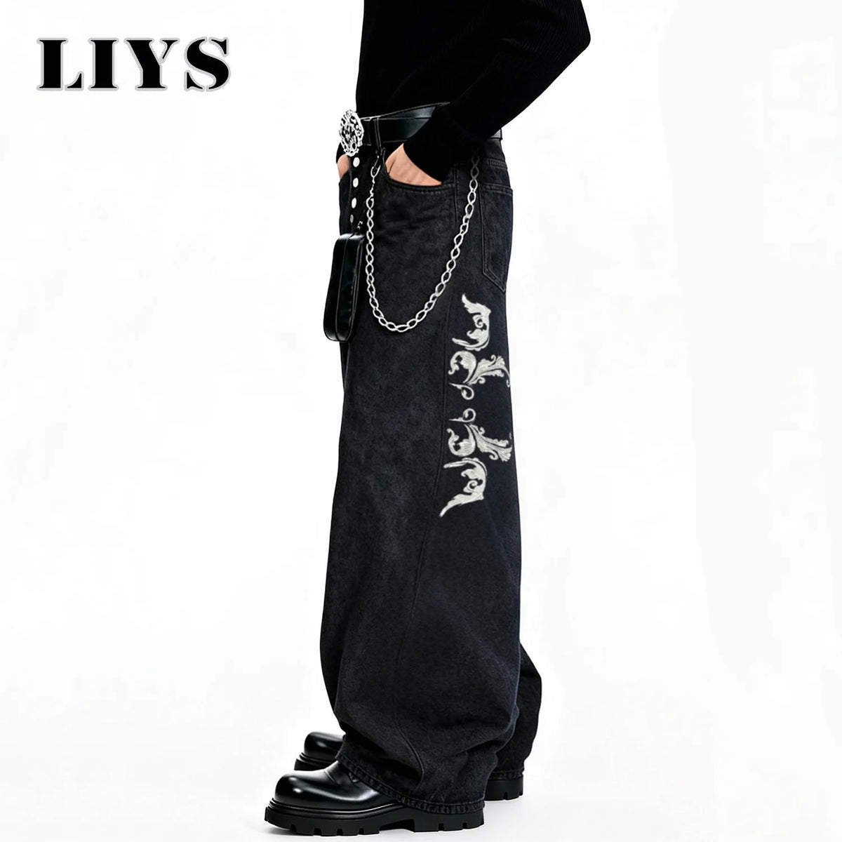 Men's Wide-Leg Black Baggy Jeans – Retro Hip Hop Streetwear Denim